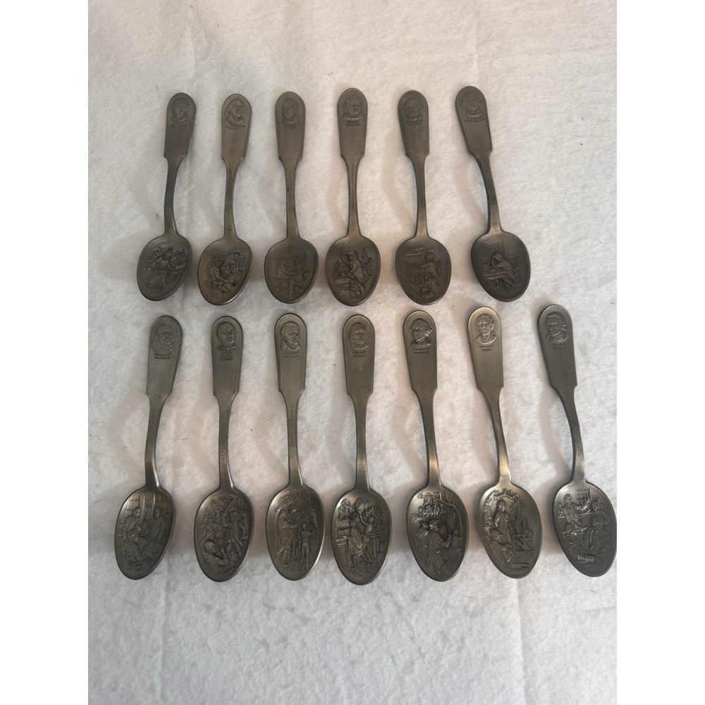 VTG Franklin Mint Pewter Spoon Set American Patriot Political Military Leader 13